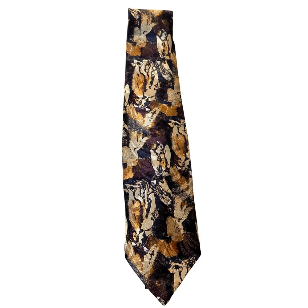 Robert Talbott Studio Nordstrom Tie Brown Gold Abstract Silk Extra Long XL‎ 63in